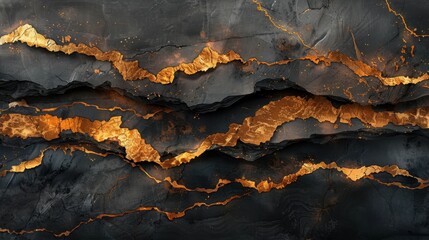 Poster - Elegant abstract art with gold and black textured layers
