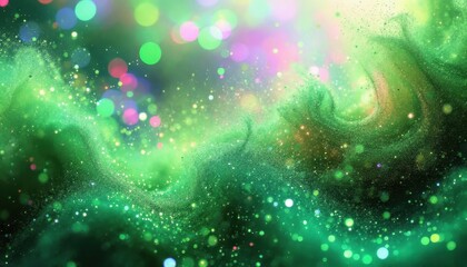 Poster - Vibrant green and multicolor bokeh abstract with swirling patterns and light effects