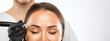 © Dimid - Permanent make-up for eyebrows and lips of beautiful woman in beauty salon. Closeup beautician doing eyebrows tattooing. arrows on the eyes