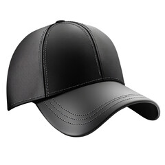 Aufkleber - The image showcases a high quality black leather baseball cap with subtle stitching details against a pure black backdrop.