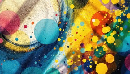 Poster - Vibrant abstract multicolored geometric graffiti circles on wall