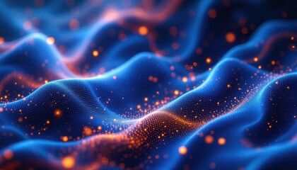 Poster - Dynamic blue and orange abstract texture with glowing particles