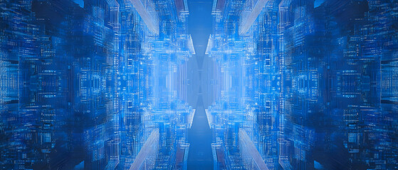 Wall Mural - Blue background with digital technology and circuit board patterns for banner design