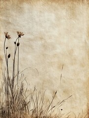Poster - Vintage Floral Silhouette Grungy Textured Botanical Print for Rustic Decor : Generative AI