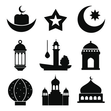 Ramadan Kareem celebrate cards set. Ramadan islamic holiday invitations templates collection with gold crescent moon, hand drawn lettering and mosque. Vector illustration