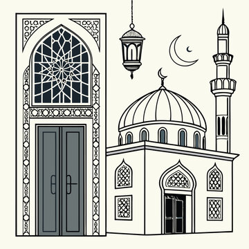 Ramadan Kareem celebrate cards set. Ramadan islamic holiday invitations templates collection with gold crescent moon, hand drawn lettering and mosque. Vector illustration