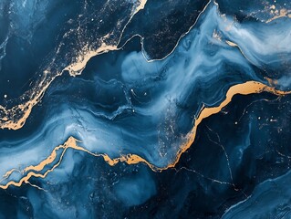 Leinwandbilder - Blue and Gold Marble Texture Abstract Luxury Background for Sophisticated Design : Generative AI