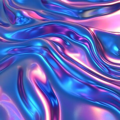 Wall Mural - photo 3d render metallic liquid background. abstract neon texture. rainbow 3d holographic foil. wavy