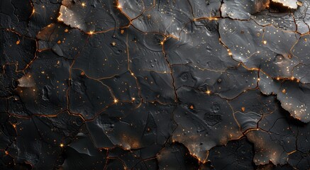 Poster - Cracked dark surface with glowing lines and metallic texture