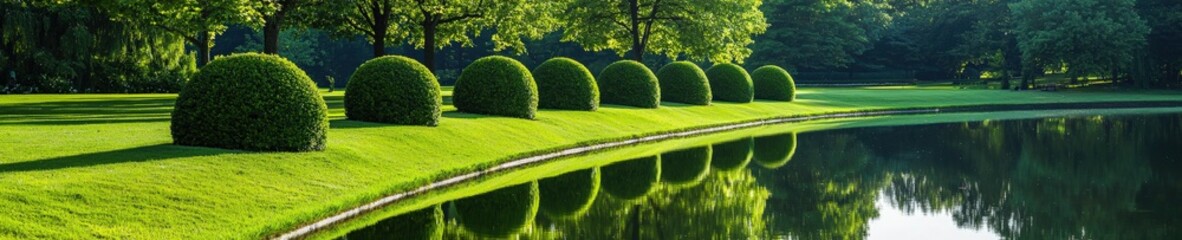 Wall Mural - Depict a serene lakefront park featuring topiary swans.