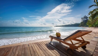 Wall Mural - relaxing by the vibrant beach with a refreshing coconut drink under the summer sun