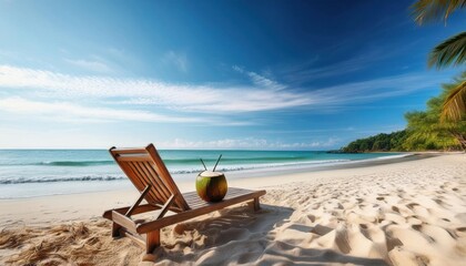 Wall Mural - enjoy peaceful moments on a vibrant beach with refreshing coconut drink under the summer sun