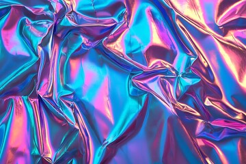 Wall Mural - photo 3d render metallic liquid background. abstract neon texture. rainbow 3d holographic foil. wavy
