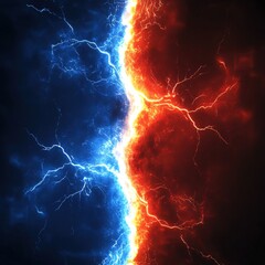 Poster - Intense clash of blue and red energy with lightning strikes creating a powerful visual impact
