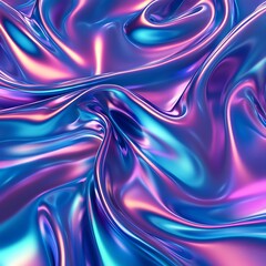 Wall Mural - photo 3d render metallic liquid background. abstract neon texture. rainbow 3d holographic foil. wavy