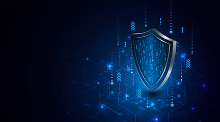 Aufkleber - Abstract technology circuit board background with shield symbols concept of data protection and cyber privacy. modern security technology innovation concept background	