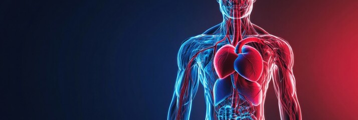Poster - Vivid anatomical representation showcasing the circulatory system with veins arteries and the heart in detail. Generative AI
