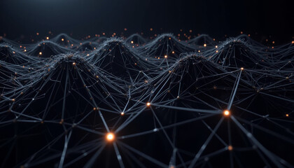 Poster - Visualizing connection and depth through a network of illuminated peaks and valleys at night