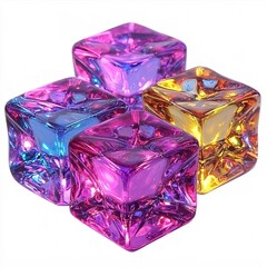 Aufkleber - Four glossy iridescent cubes arranged in a square on a white background with vibrant colors
