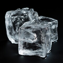 Poster - Three ice cubes resting on a dark surface with a cool and minimalist feel and a high contrast