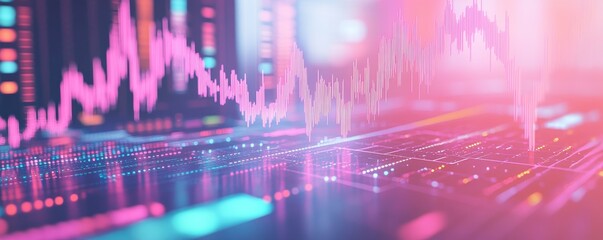 Poster - A colorful digital graph illustrating fluctuating data trends, featuring abstract lines and glowing elements against a blurred background.