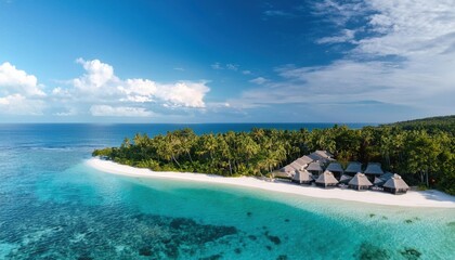 Wall Mural - discovering vibrant summer tranquility along a stunning tropical coastline with lush palm trees