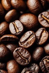 Poster - Close-up of Fresh Coffee Beans Displaying Rich Texture and Deep Aromatic Appeal : Generative AI