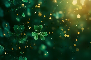 Poster - Dreamy green shamrock backdrop, ideal for festive text overlays. Surreal and celebratory