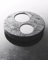 Aufkleber - Circular stone structure with two reflective openings on a glossy surface in monochrome