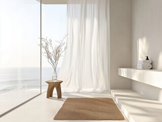 Wall Mural - A bathroom with a window and a rug