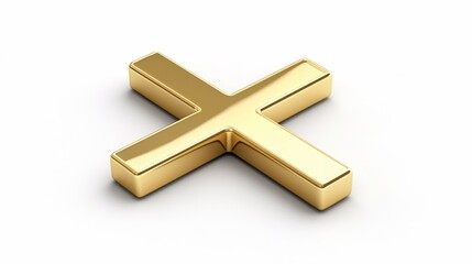 Aufkleber - Golden cross symbol on white background with smooth reflections and soft shadows