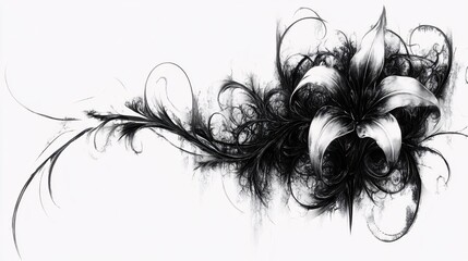 Poster - Elegant monochrome floral design with flowing lines and intricate textures on white background