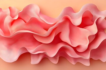Poster - An abstract wave of soft pink fabric undulating gracefully against a creamy background, creating a sense of movement and elegance.