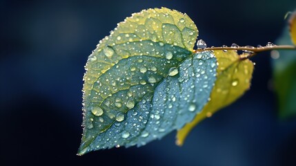 Poster - Close-Up of Vibrant Dew-Kissed Leaves in Stunning Detail Against a Soft Blurred Background : Generative AI