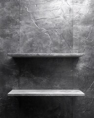 Aufkleber - Two stone shelves against a textured dark gray wall creating a modern minimalist design