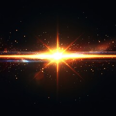 Poster - Bright light explosion with glowing particles and horizontal lines in a dark space background