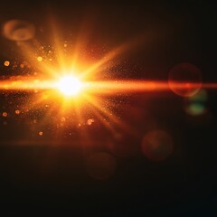 Poster - Golden light burst with lens flare and bokeh effect against a dark background creating a warm mood