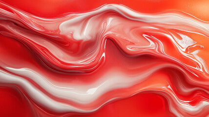 Canvas Print - Abstract red liquid background with flowing textures and smooth waves, creating vibrant and dynamic visual experience. interplay of red and white evokes sense of energy and movement