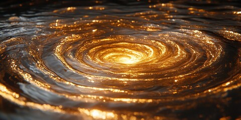 Poster - swirling golden vortex creates mesmerizing patterns in a dynamic liquid surface