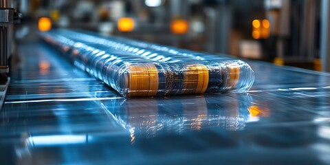 Poster - Manufacturing process of canned products in a modern facility with packaging line and automated machinery