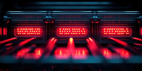 Poster - Striking display of illuminated server components in a data center during nighttime operations