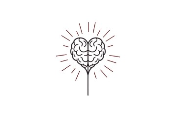 Aufkleber - Heart-shaped brain on stick drawing with radiating lines