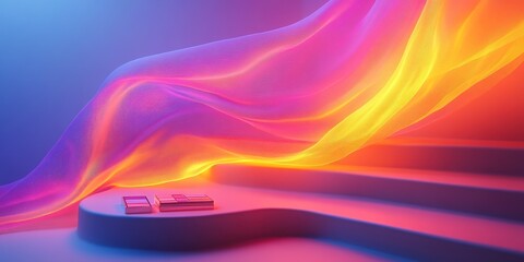 Poster - Colorful abstract design with flowing fabric and luminous background in a serene setting