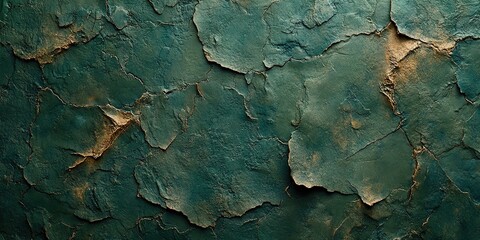 Poster - Rustic textured wall with cracked and peeling paint in shades of blue and green exposed to light shadows