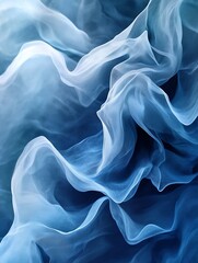 Poster - Delicate Flowing Blue Fabric Waves in Abstract Aesthetic Cloudlike Movement and Texture : Generative AI