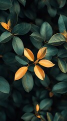 Poster - Close-up of Lush Green Leaves with Yellow Accents in Natural Light : Generative AI