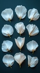 Poster - Delicate white flower petals arranged in a grid pattern against a dark blue background