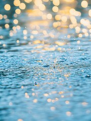 Poster - Water drop splash with golden light bokeh creating a serene and reflective abstract scene