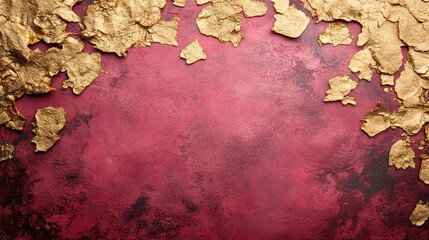 Poster - Luxurious gold foil accents on a textured crimson background creating a rich elegant effect
