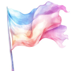 Poster - A stylized watercolor painting depicts a pastel flag billowing gently in the wind its soft colors creating a serene and dreamy effect.